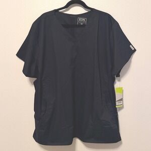 Pair of EON Black Medical Scrub‎ Top Size 3X V-Neck Short Sleeve